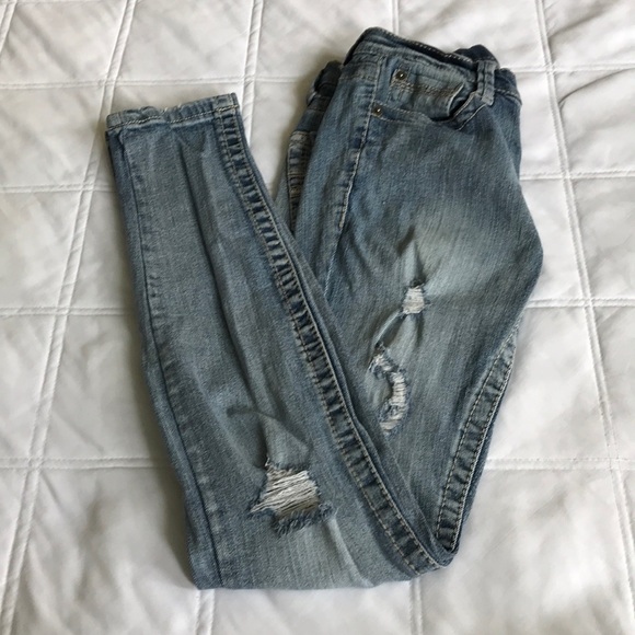 Distressed Denim Medium-Wash Skinny Jeans - Picture 1 of 3